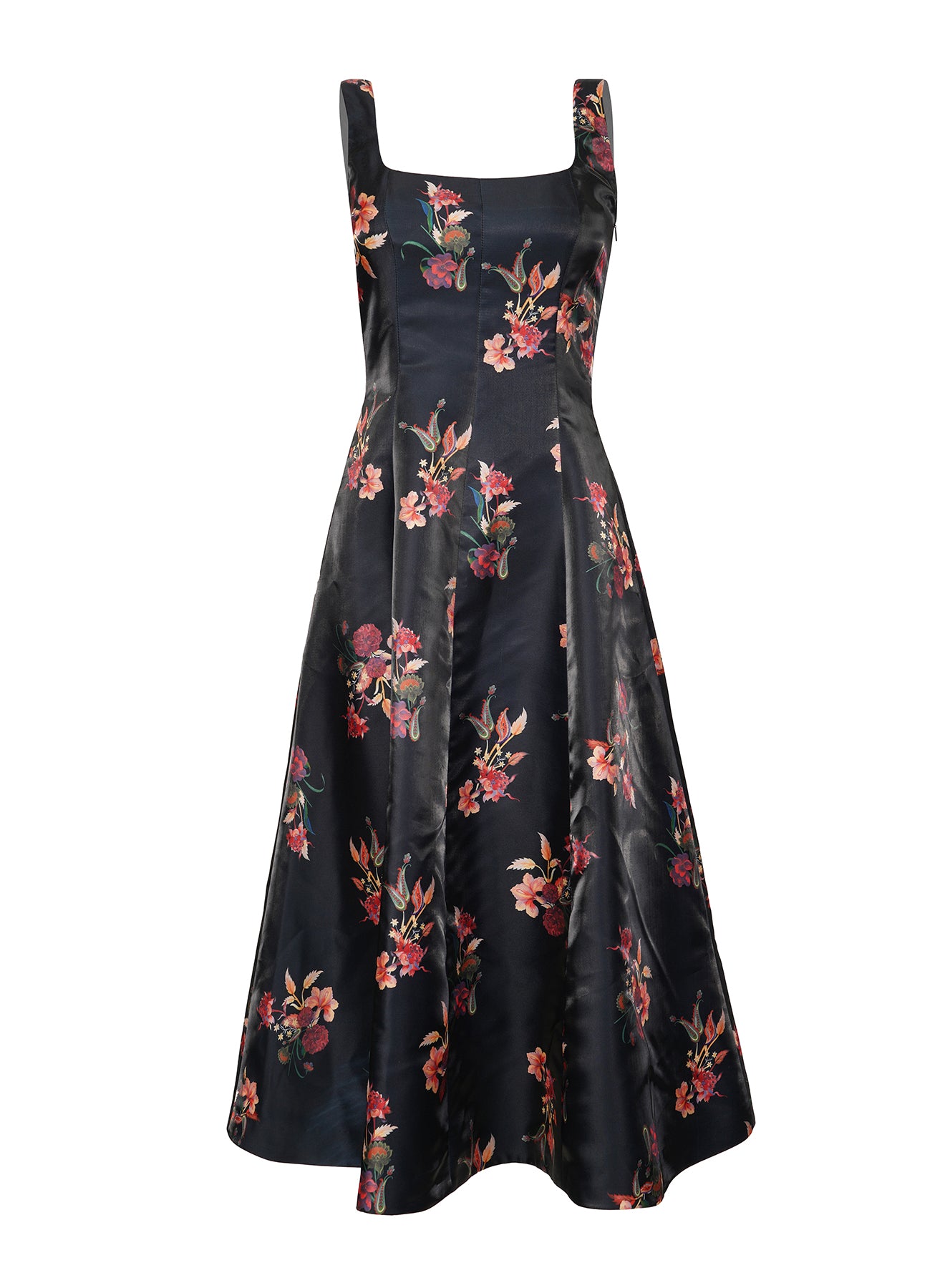 LA FUORI Noir flora silk midi dress