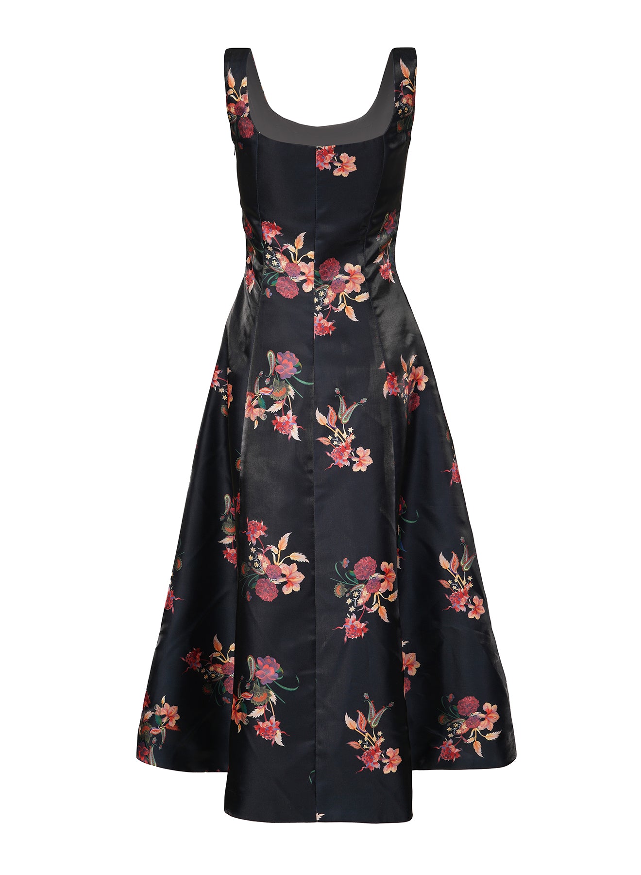 LA FUORI Noir flora silk midi dress