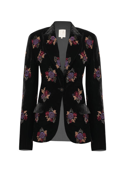 LA FUORI Embroidered Velvet jacket - Black