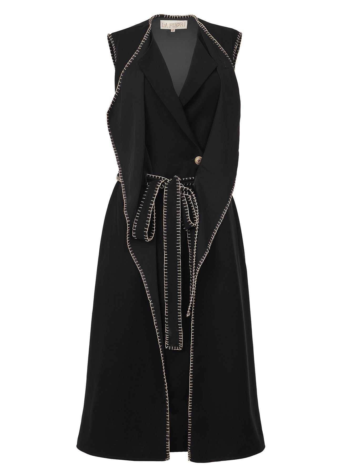 LA FUORI Double collar draped trench coat - Black