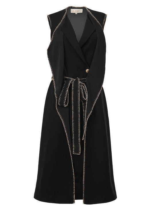 LA FUORI Double collar draped trench coat - Black