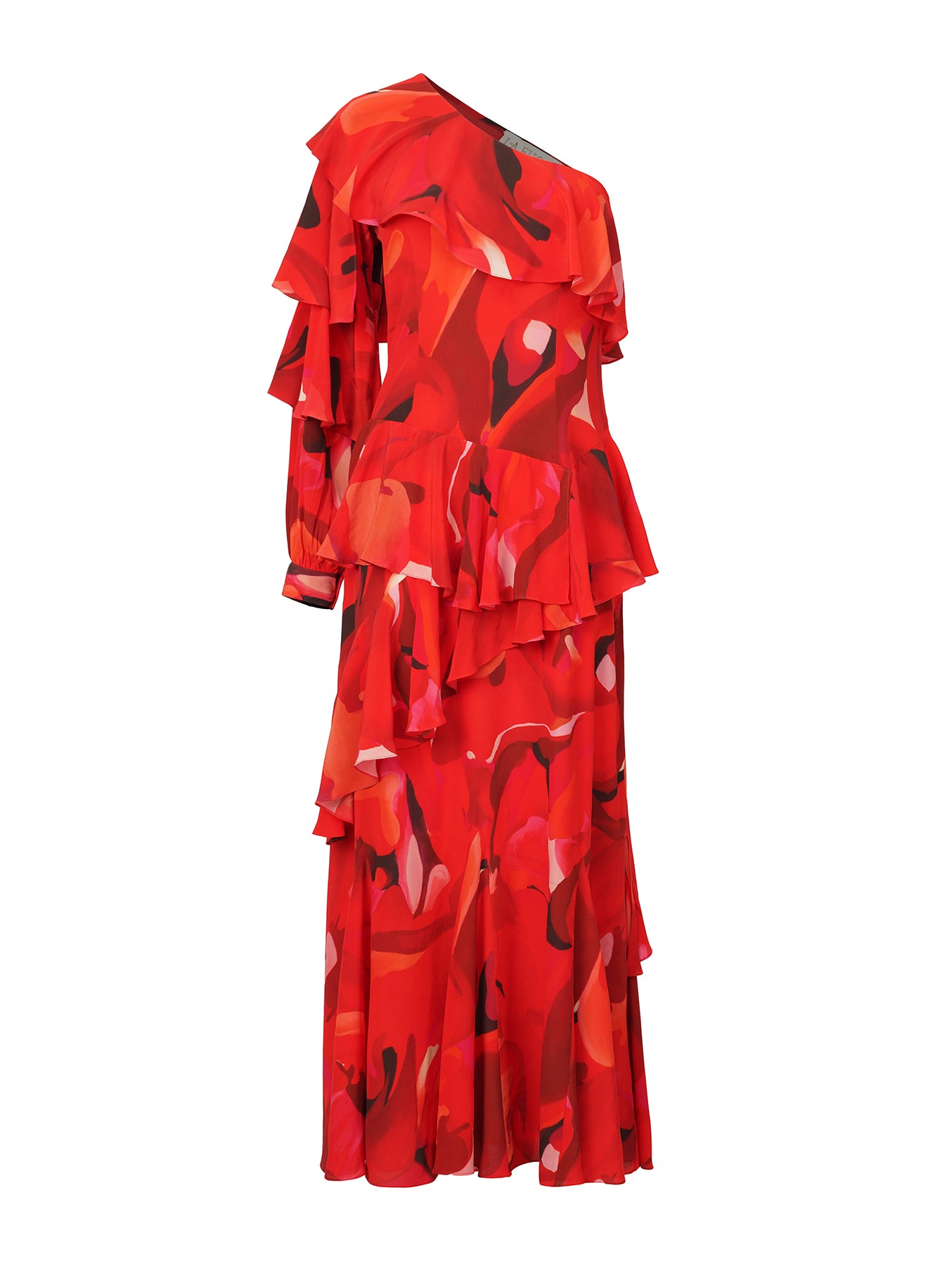 LA FUORI Ruffled asymmetric maxi dress - Rouge