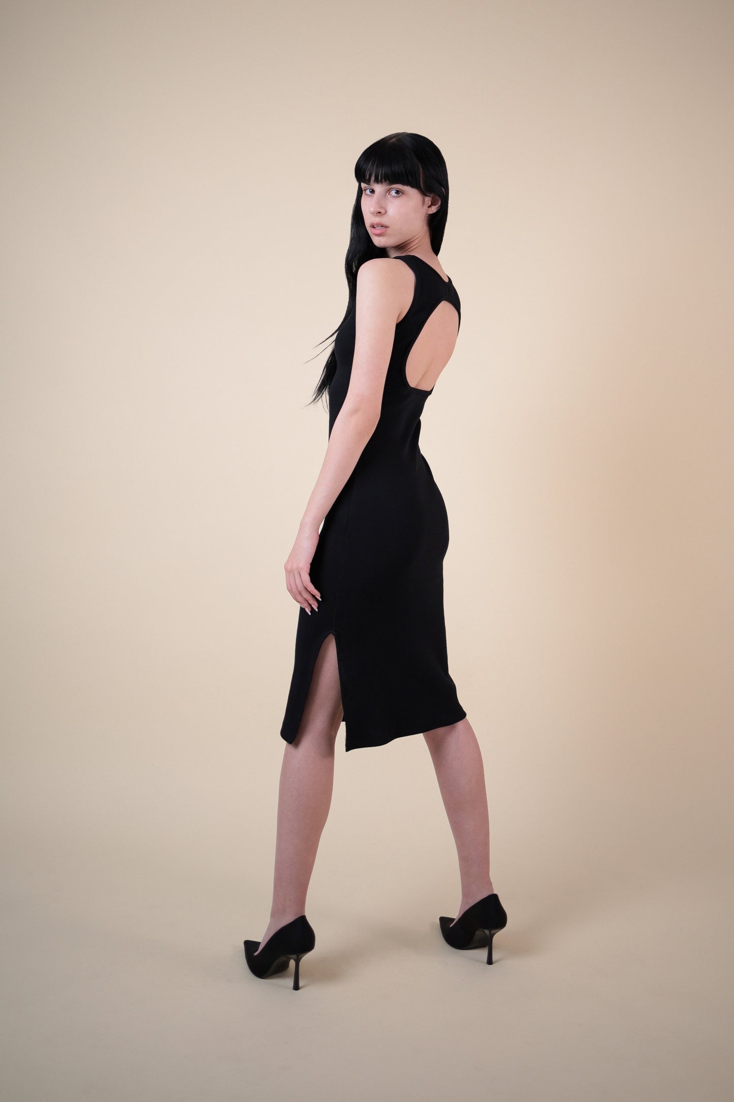 EHE Apparel Luna rib knit Dress - Black