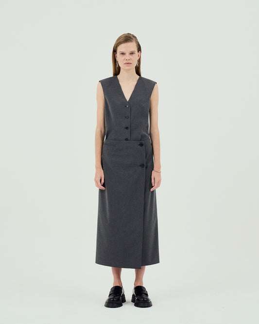 GOEN.J  Double layered cropped front vest panel dress - Grey