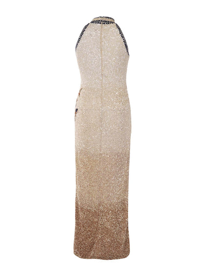 LA FUORI Anayn beaded high neck gown - Champagne