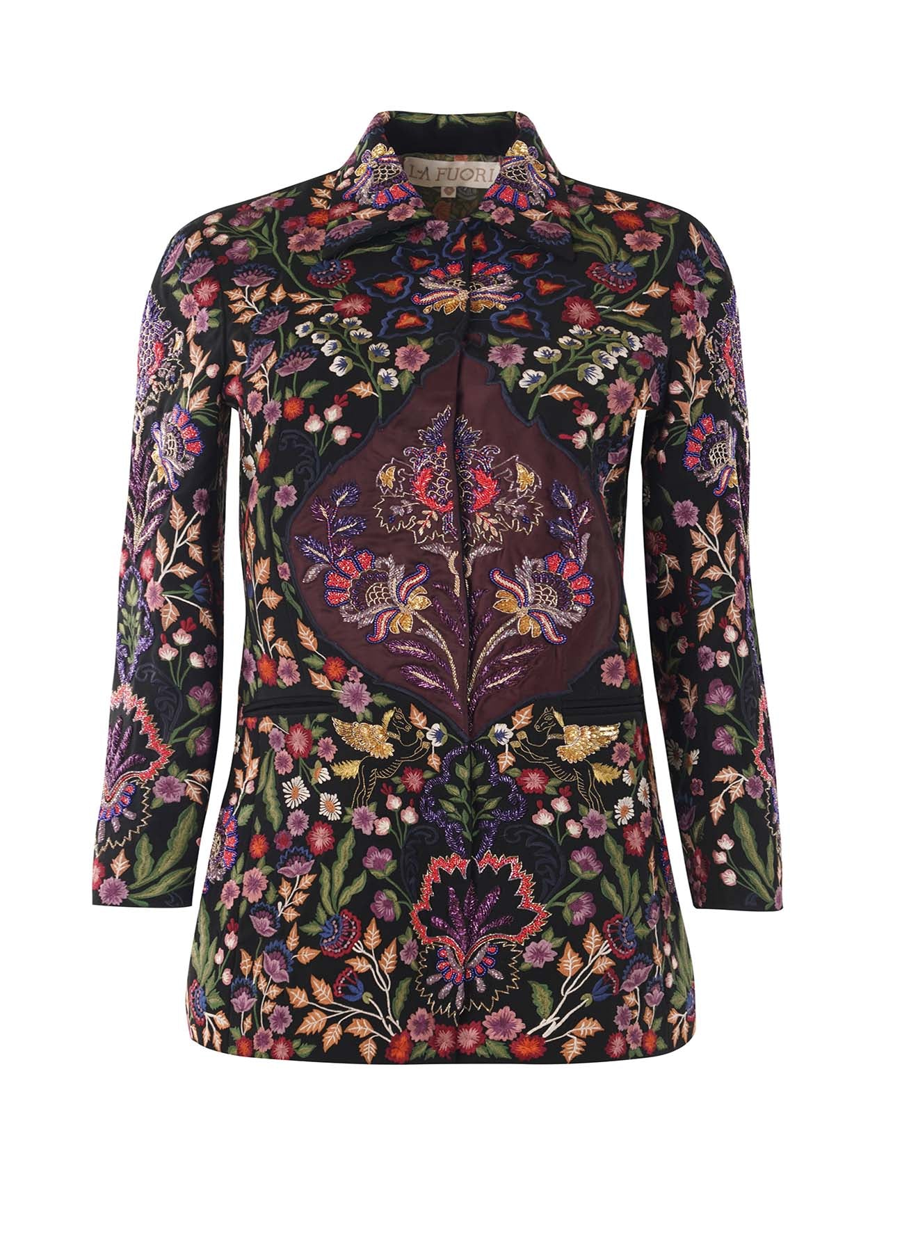 LA FUORI Clio Embroidered coat - Black