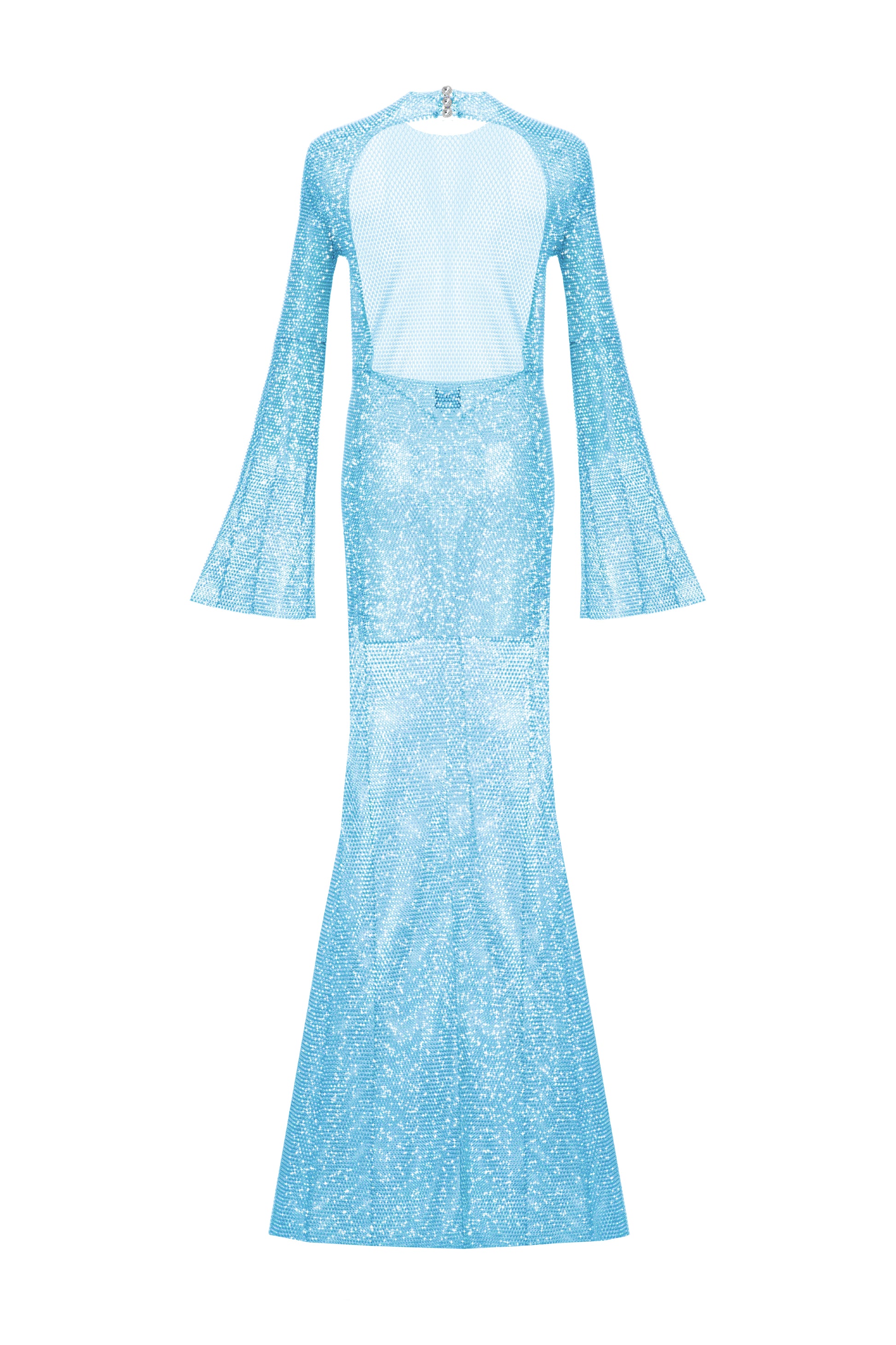 SANTA Crystal Maxi Flared Dress with Open Back - Light Blue back