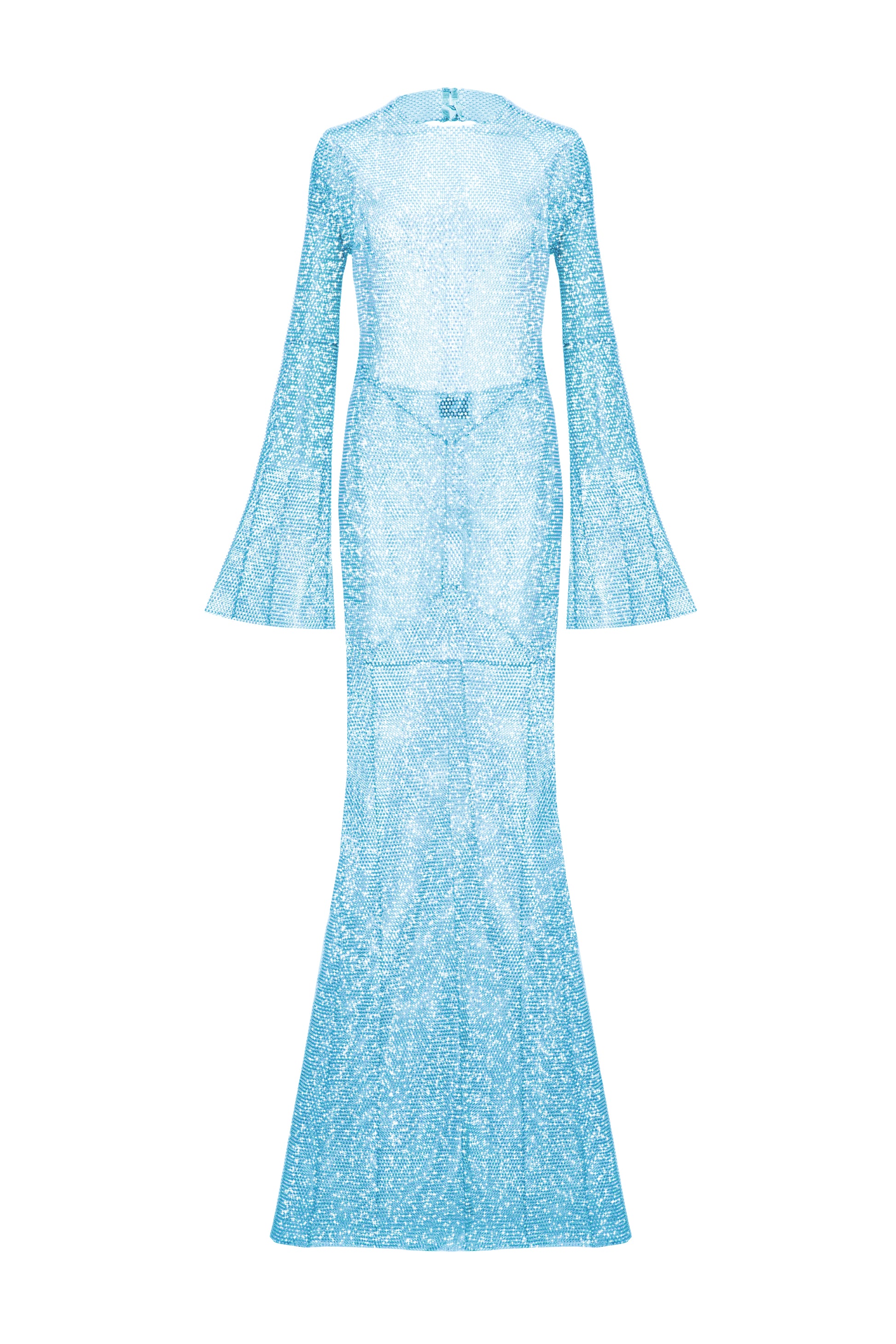 SANTA Crystal Maxi Flared Dress with Open Back - Light Blue front