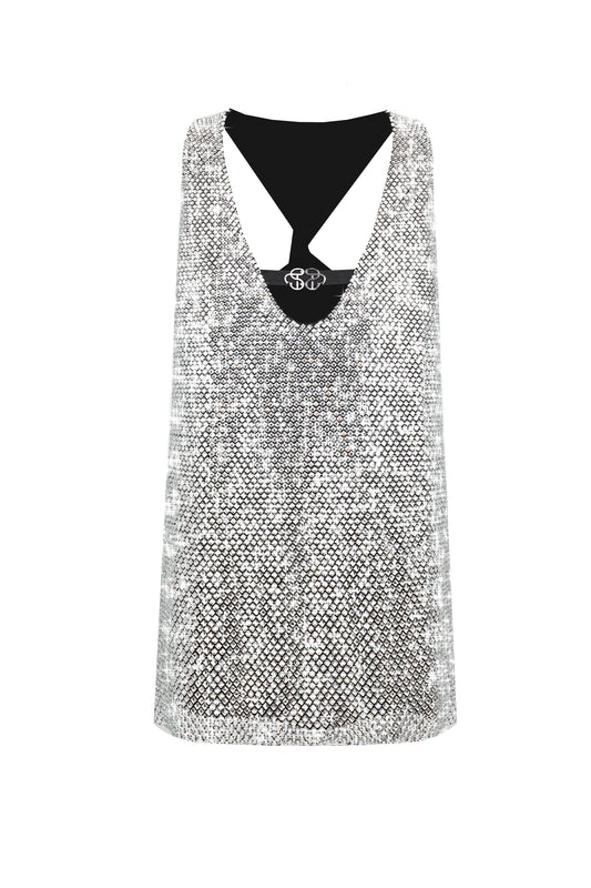 SANTA Crystal Mini Dress - Silver