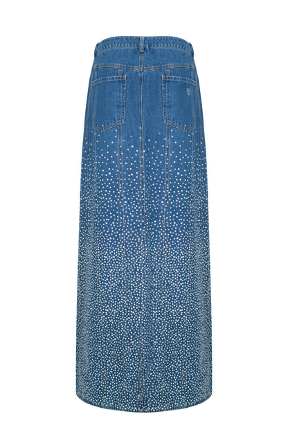 SANTA Denim Maxi Skirt with Slit - Blue back