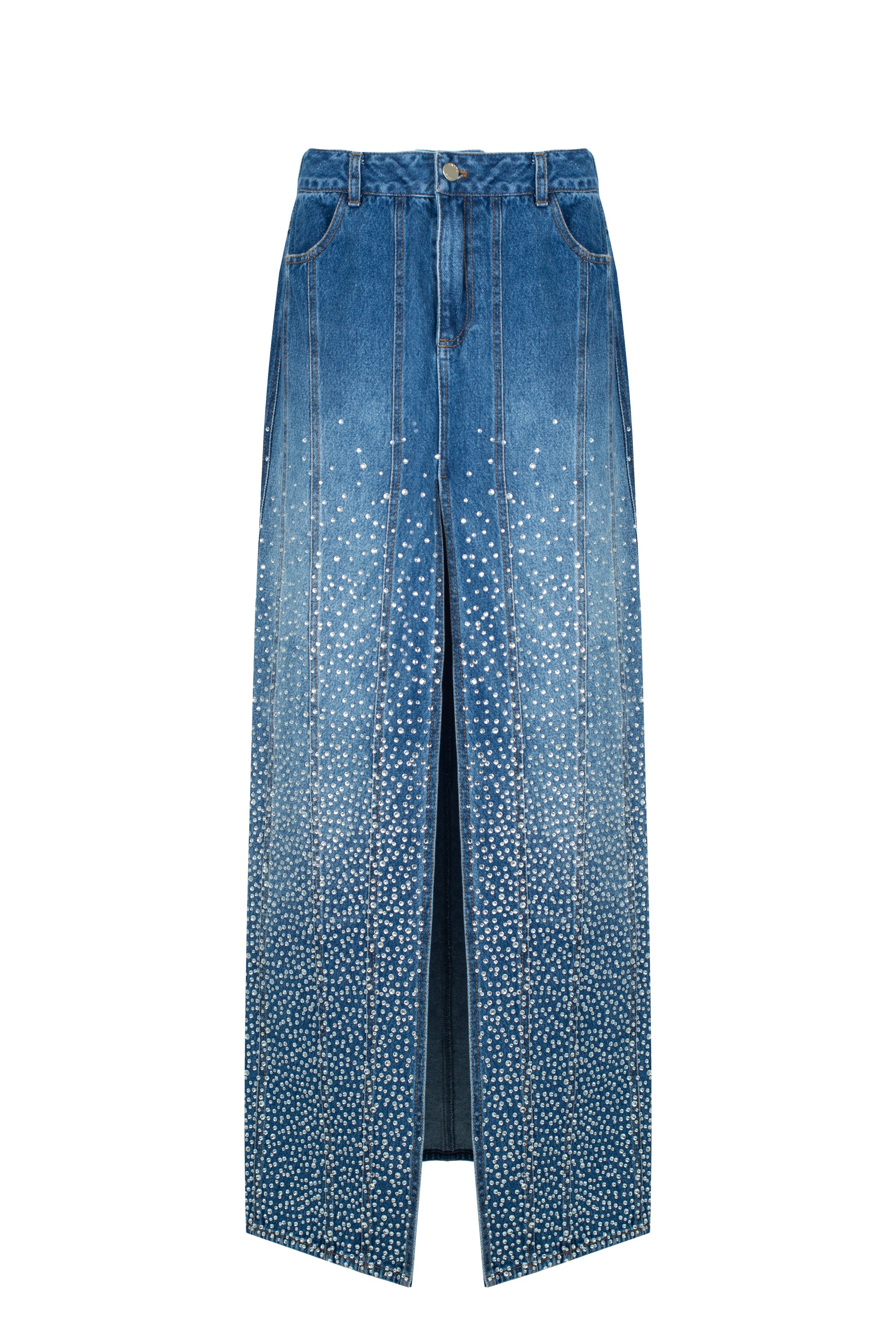 SANTA Denim Maxi Skirt with Slit - Blue front