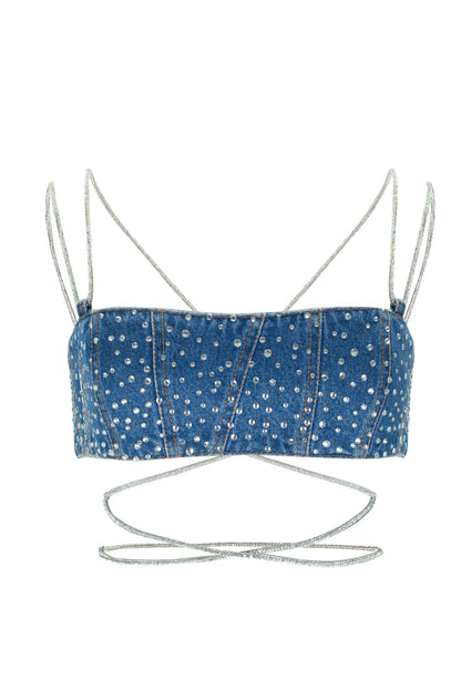 SANTA Denim Top with Sparkle Lace - Blue front
