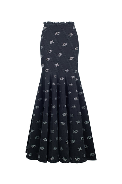 SANTA Flared Maxi Denim Skirt - Black