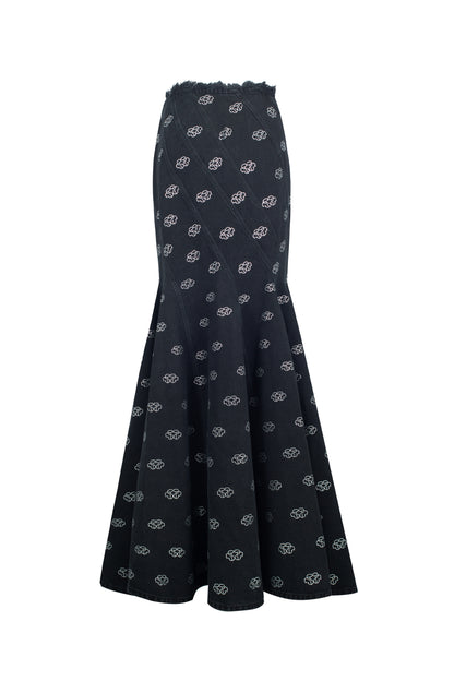 SANTA Flared Maxi Denim Skirt - Black