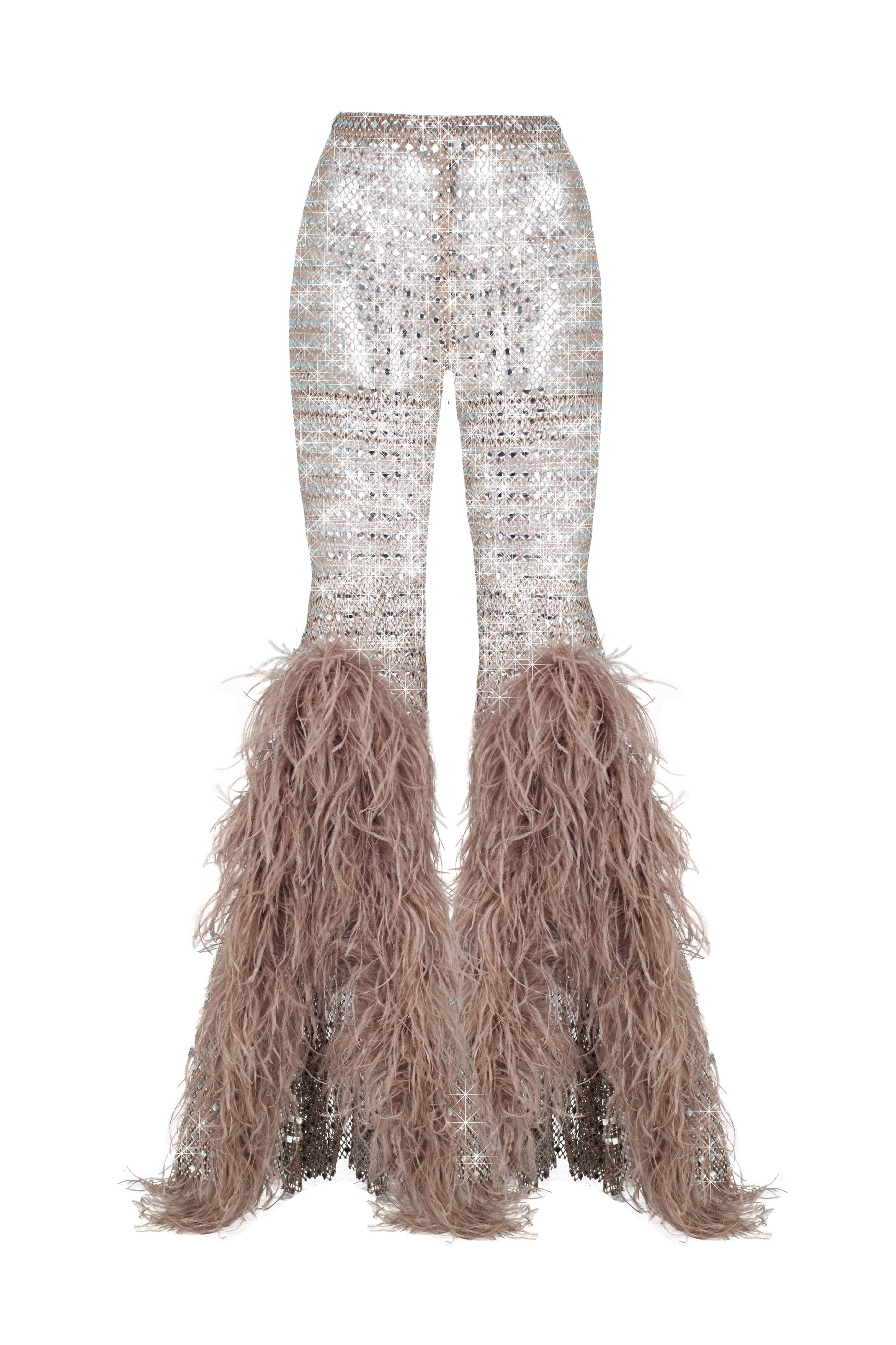 SANTA Flared Mesh Pants wit Feathers - Beige