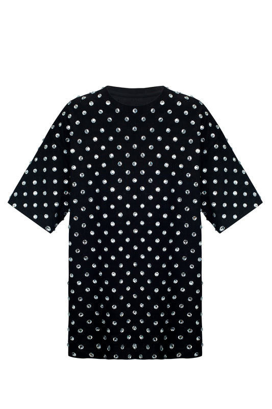 SANTA Oversized T-shirt with Crystals - Black