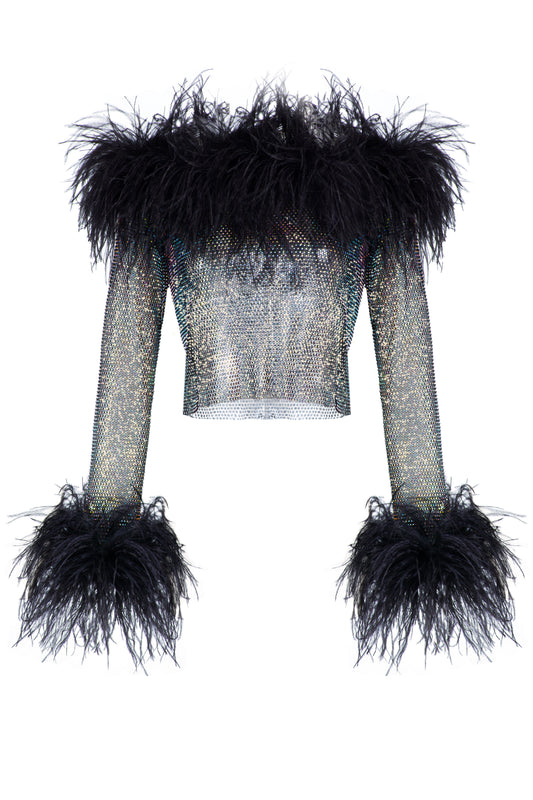 SANTA Sparkle Feathers Open Shoulders Top - Black product image