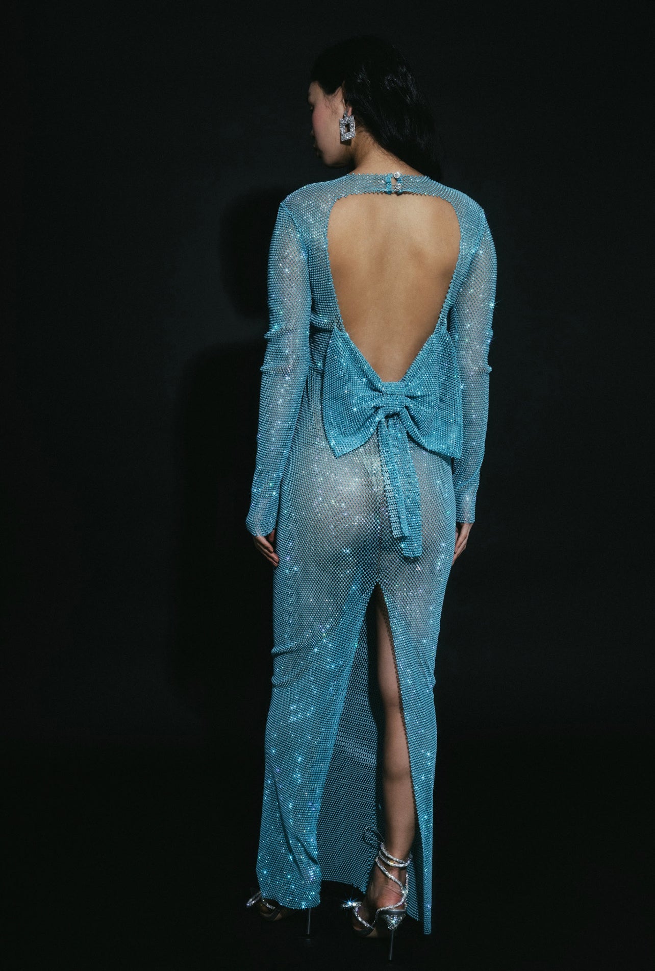 SANTA Sparkle Maxi Dress with Bow - Blue