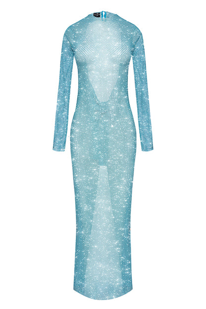SANTA Sparkle Maxi Dress with Bow - Blue front