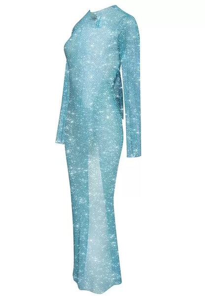 SANTA Sparkle Maxi Dress with Bow - Blue