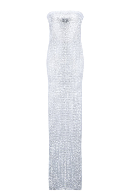 SANTA Sparkle Maxi Dress with Open Shoulders - White front