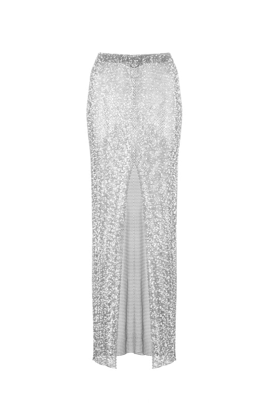 SANTA Sparkle Maxi Skirt with Slit - Silver front