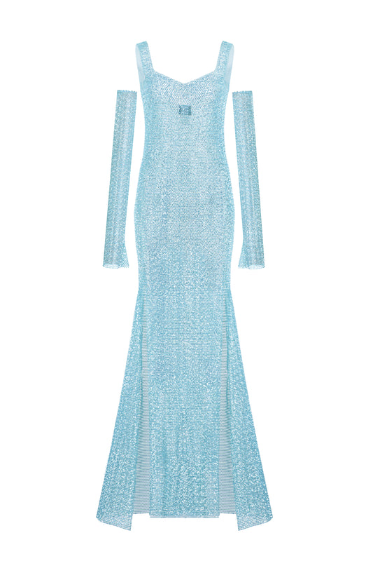 SANTA Sparkle Sundress with Slits - Light Blue front