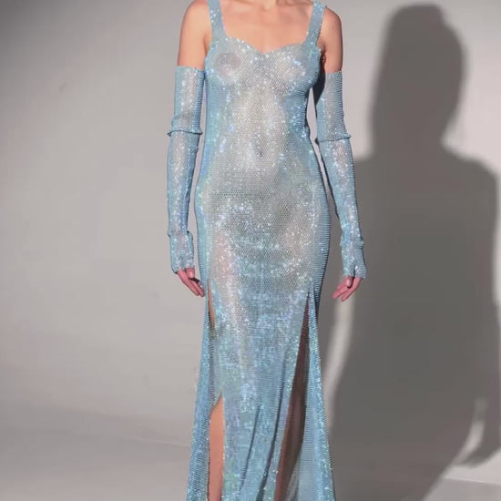 SANTA Sparkle Sundress with Slits - Light Blue video