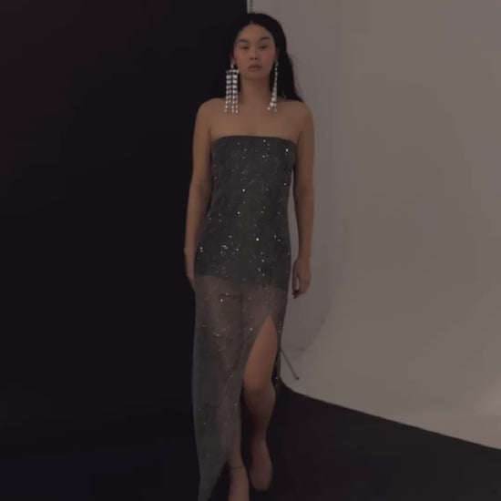 SANTA Sparkle Maxi Dress with Open Shoulders - Black video