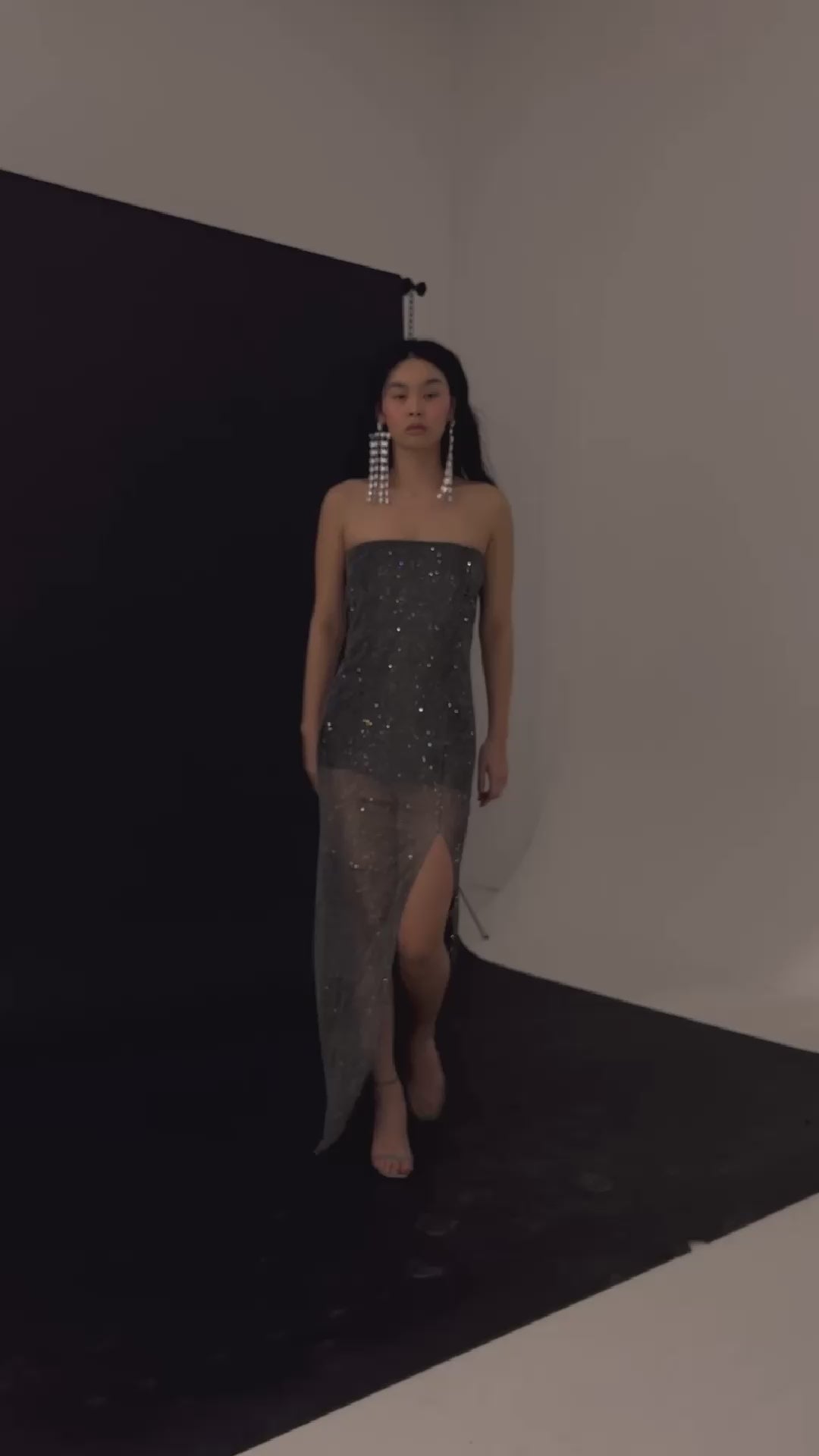 SANTA Sparkle Maxi Dress with Open Shoulders - Black video